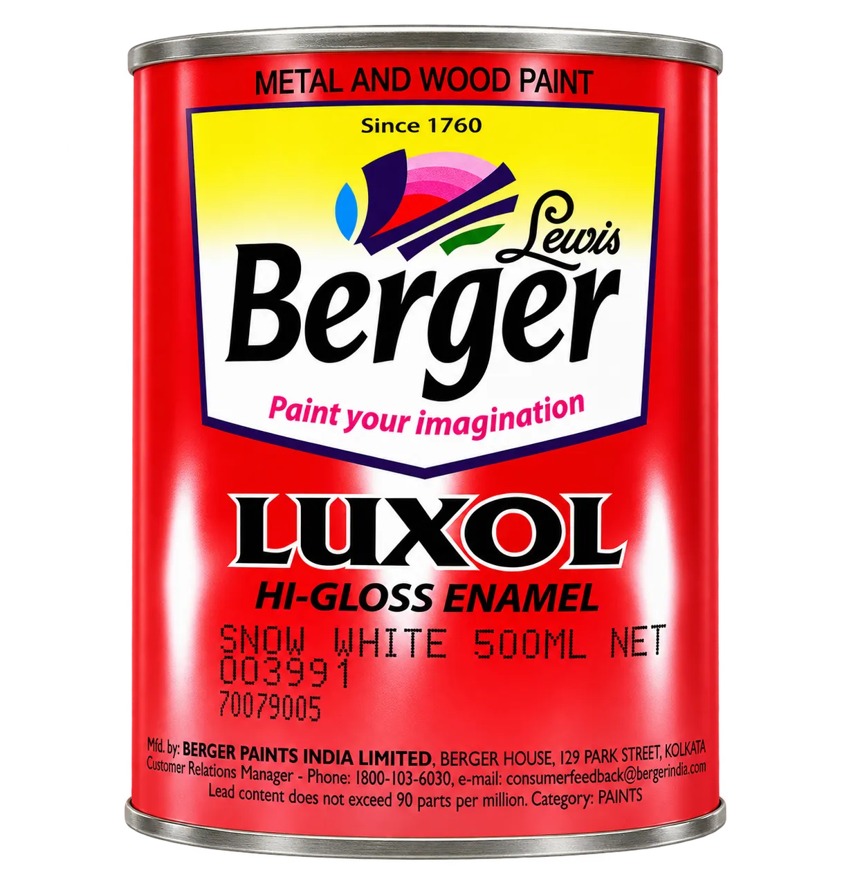 Berger Luxol High Gloss Enamel Paint 500ML Snow White